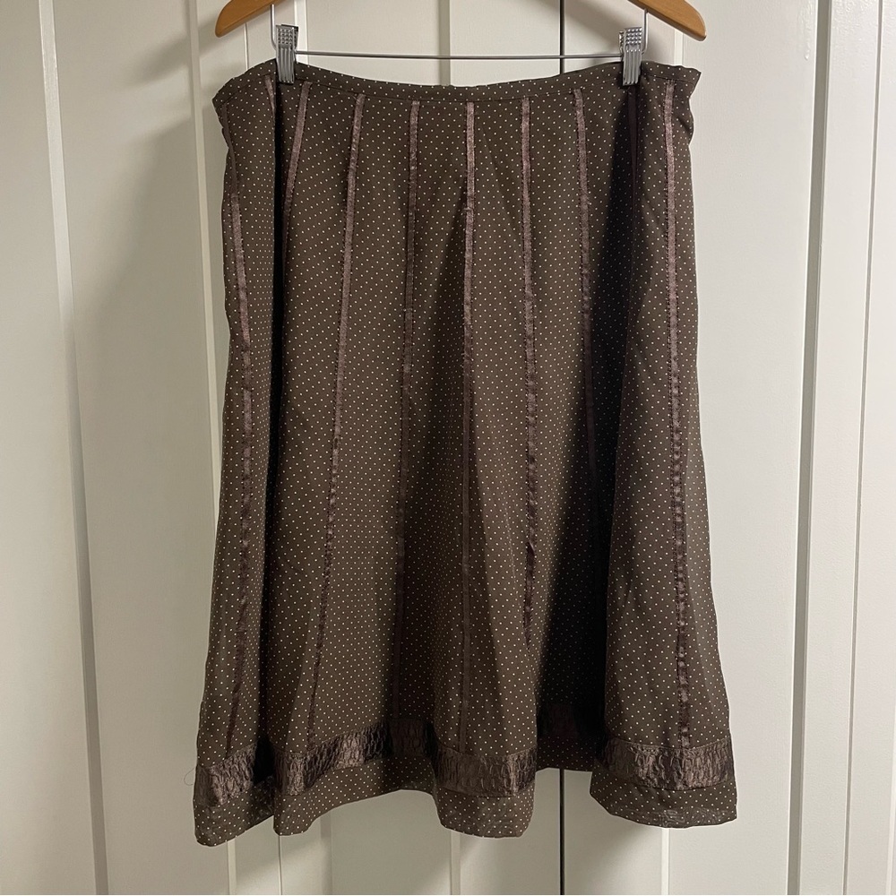 Y2K Vintage Nygard Micro Polka Dot Satin Stripe Midi Skirt A Line Chiffon